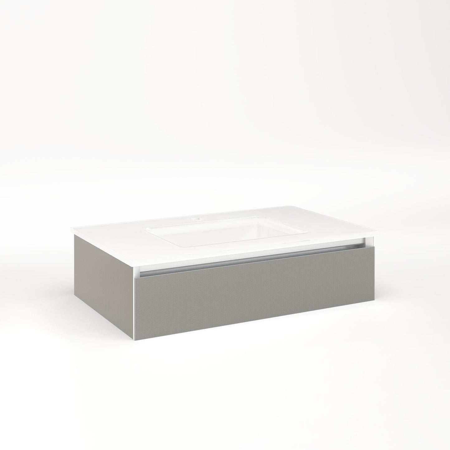 Cartesian 30-1/8" x 7-1/2" x 18-3/4" slim drawer vanity in silver screen with slow-close tip out drawer and selectable night light in 2700K/4000K temperature (warm/cool light)