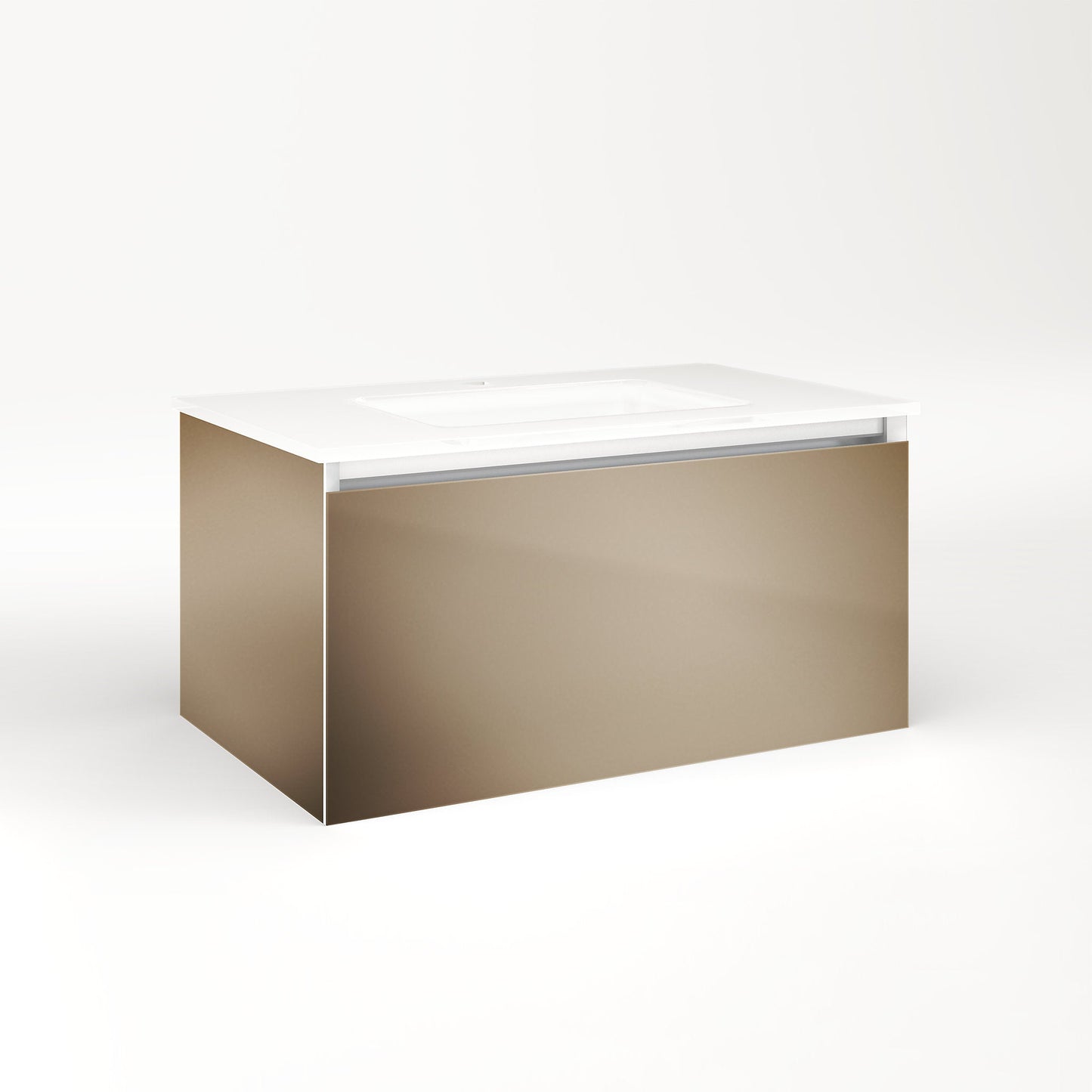 Cartesian 30-1/8" x 15" x 18-3/4" single drawer vanity in satin bronze with slow-close plumbing drawer and no night light