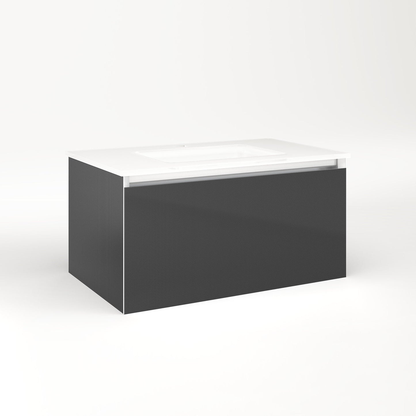 Cartesian 30-1/8" x 15" x 18-3/4" single drawer vanity in smoke screen with slow-close plumbing drawer and night light in 5000K temperature (cool light)