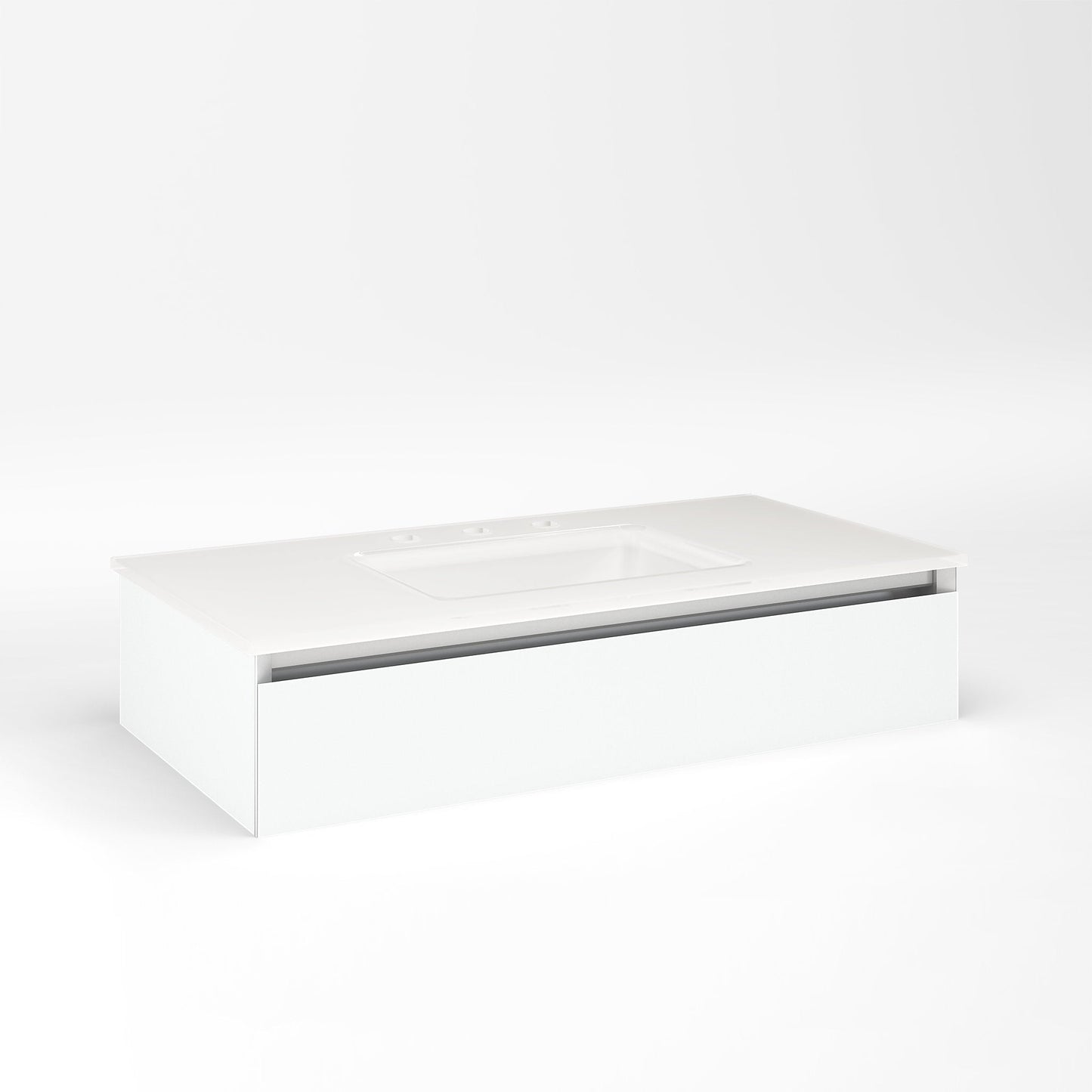 Cartesian 36-1/8" x 7-1/2" x 18-3/4" slim drawer vanity in white with slow-close full drawer and selectable night light in 2700K/4000K temperature (warm/cool light)