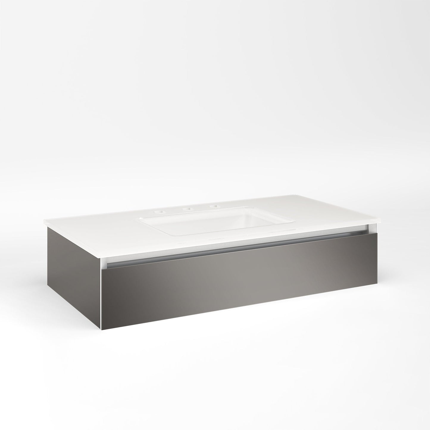 Cartesian 36-1/8" x 7-1/2" x 18-3/4" slim drawer vanity in tinted gray mirror with slow-close plumbing drawer and no night light
