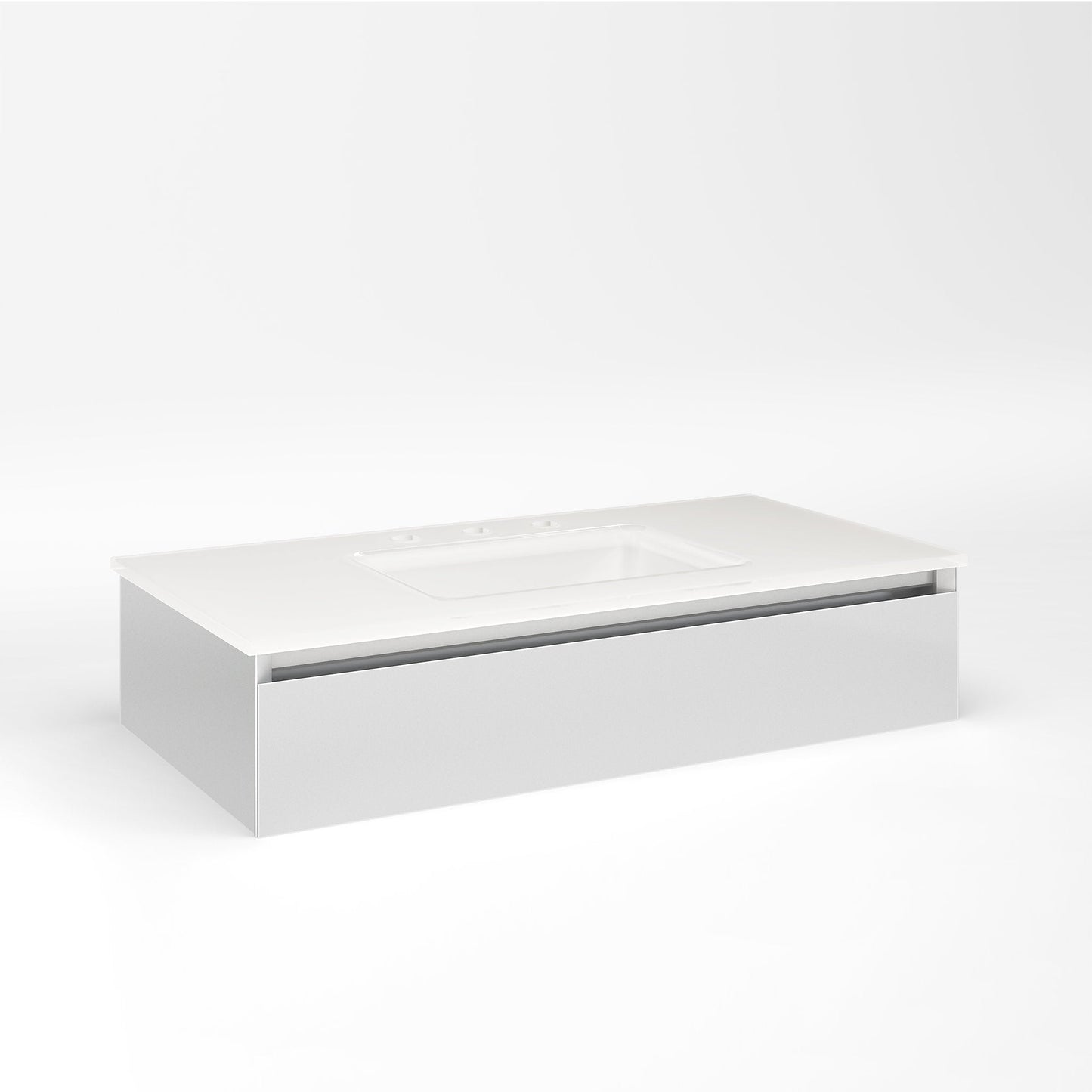 Cartesian 36-1/8" x 7-1/2" x 18-3/4" slim drawer vanity in satin white with slow-close tip out drawer and no night light