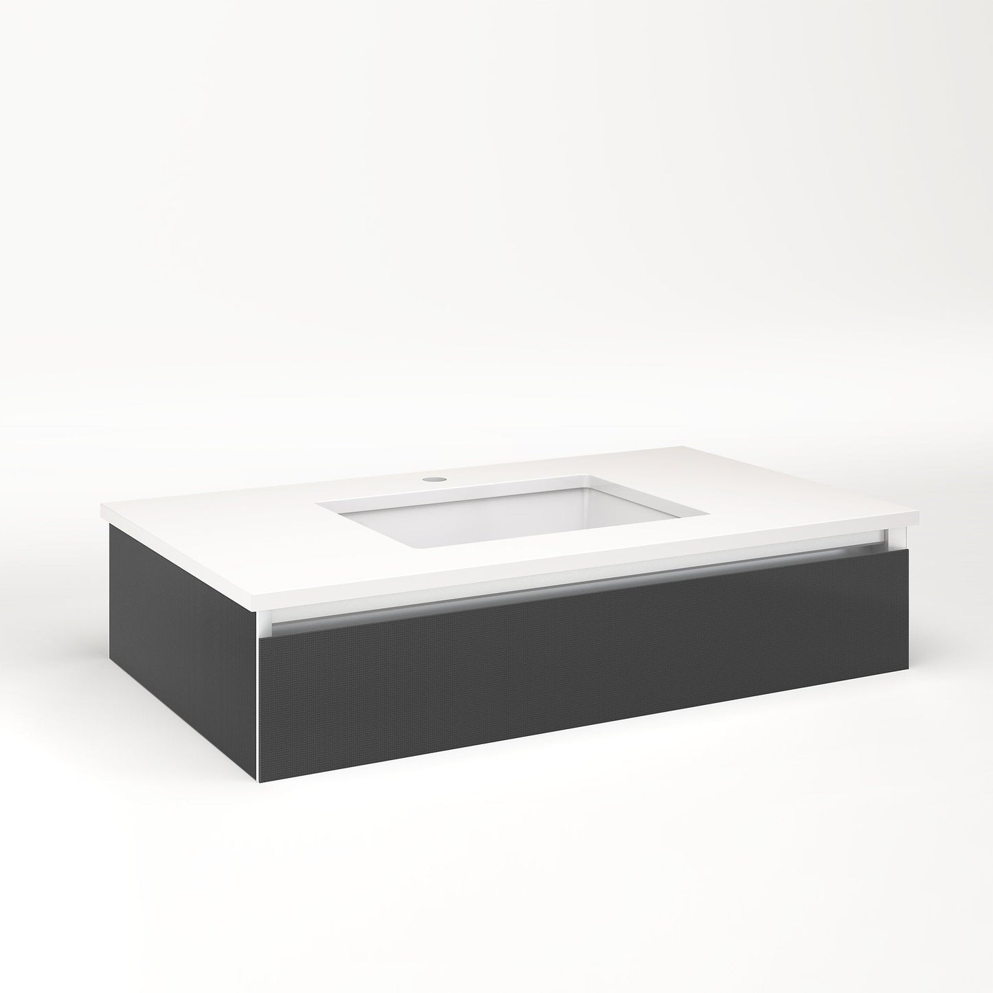 Cartesian 36-1/8" x 7-1/2" x 21-3/4" slim drawer vanity in smoke screen with slow-close full drawer and selectable night light in 2700K/4000K temperature (warm/cool light)