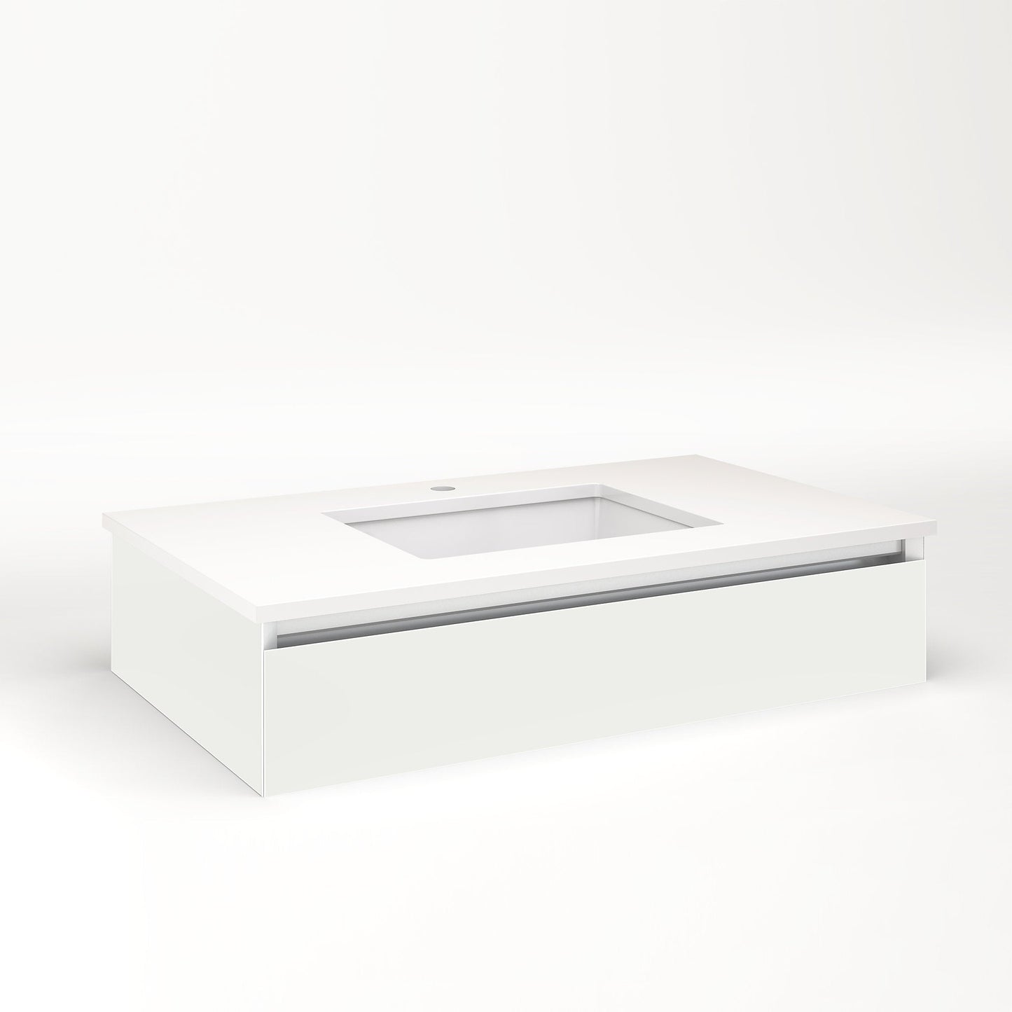 Cartesian 36-1/8" x 7-1/2" x 21-3/4" slim drawer vanity in beach with slow-close plumbing drawer and night light in 5000K temperature (cool light)