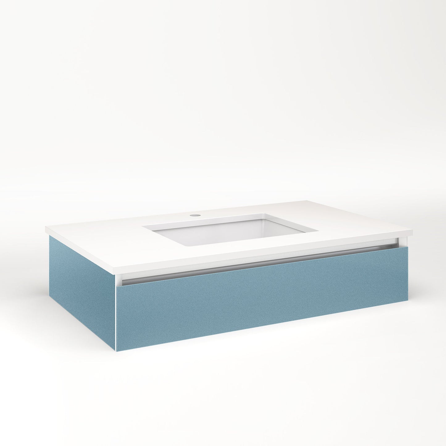 Cartesian 36-1/8" x 7-1/2" x 21-3/4" slim drawer vanity in ocean with slow-close plumbing drawer and selectable night light in 2700K/4000K temperature (warm/cool light)