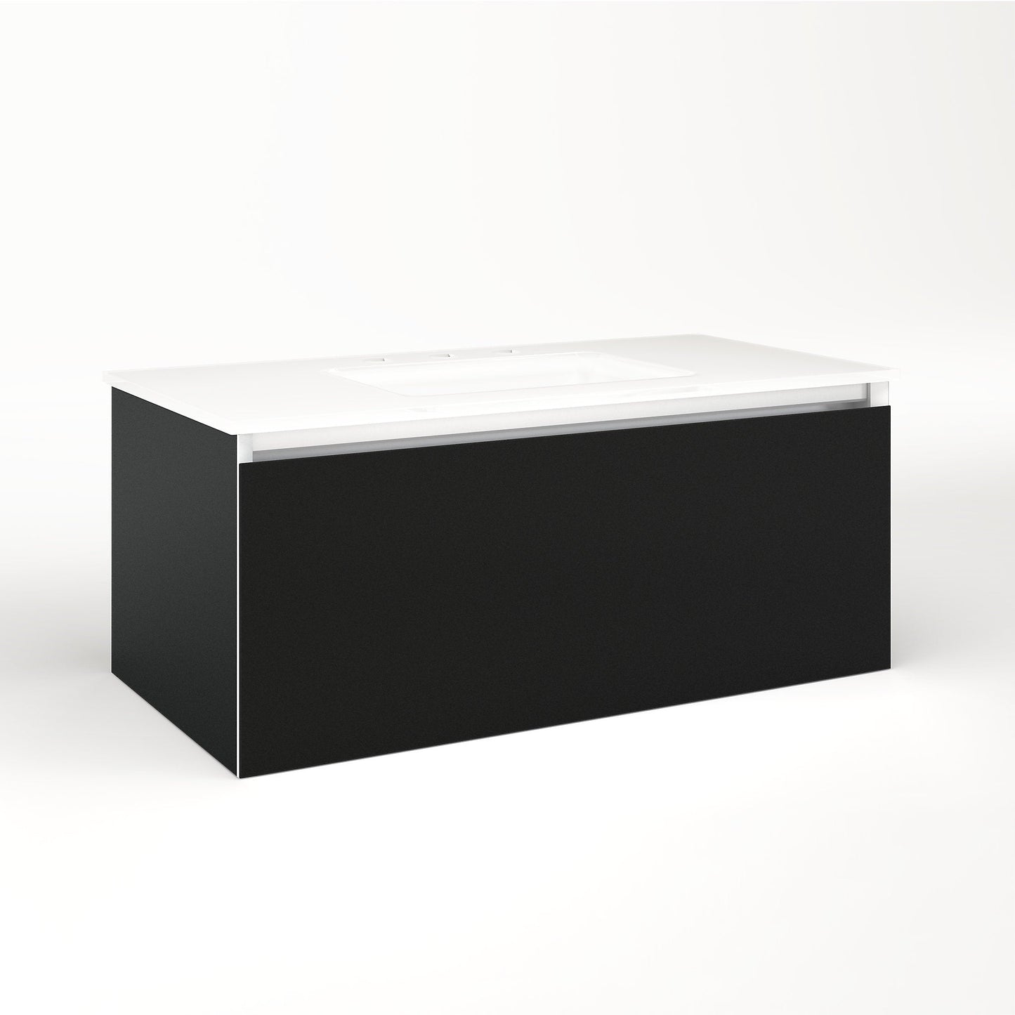 Cartesian 36-1/8" x 15" x 18-3/4" slim drawer vanity in matte black with slow-close full drawer and selectable night light in 2700K/4000K temperature (warm/cool light)