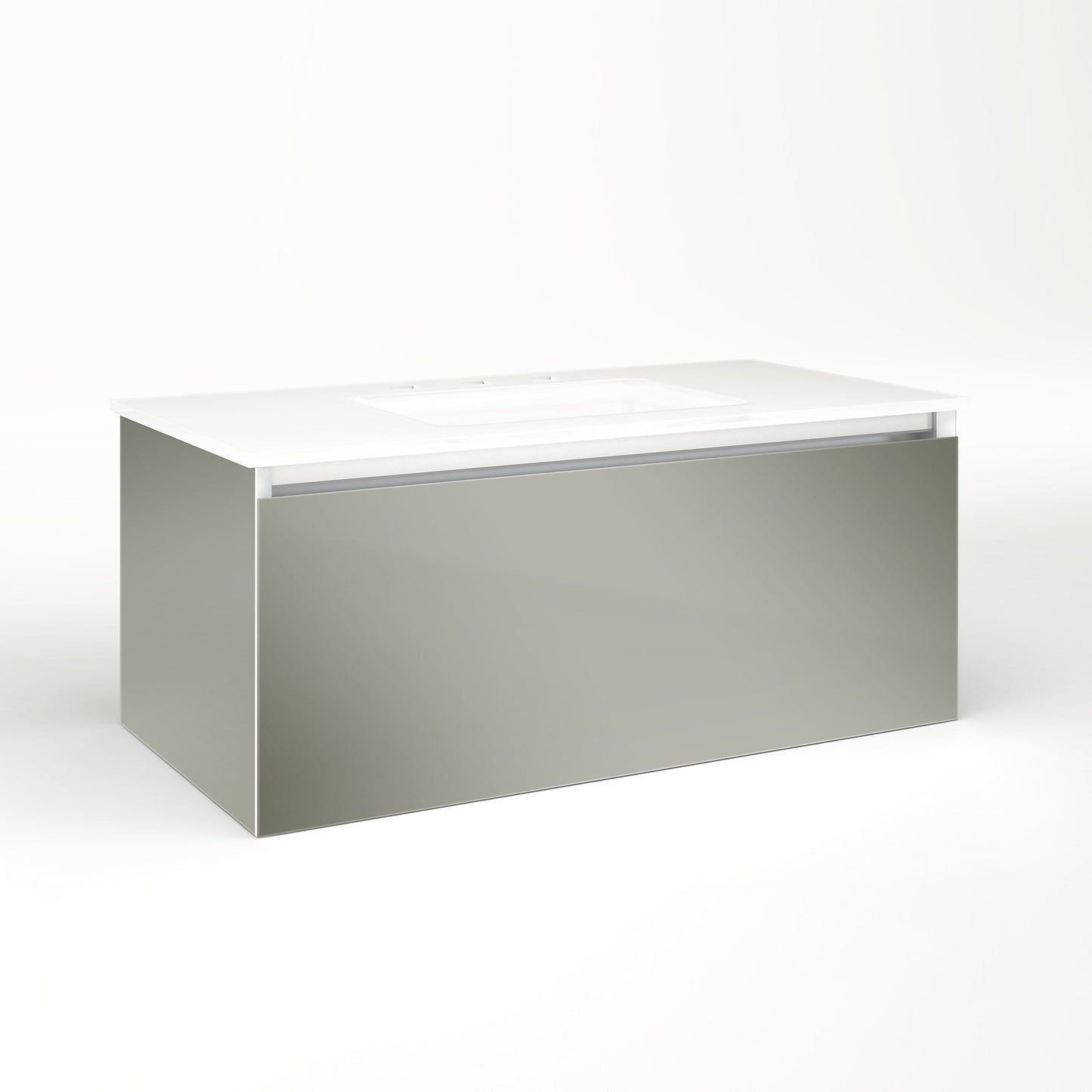 Cartesian 36-1/8" x 15" x 18-3/4" single drawer vanity in mirror with slow-close plumbing drawer and night light in 5000K temperature (cool light)