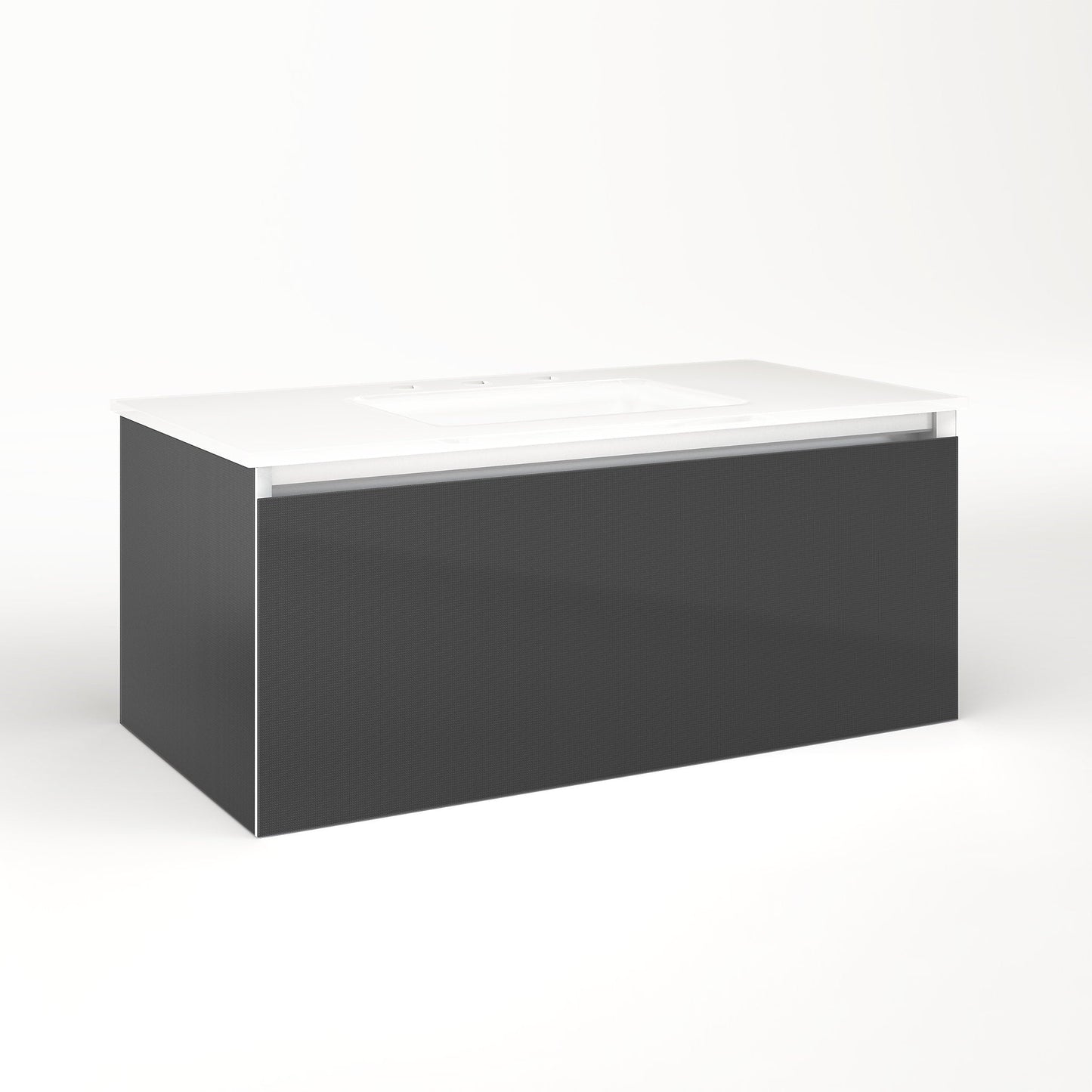 Cartesian 36-1/8" x 15" x 18-3/4" single drawer vanity in smoke screen with slow-close plumbing drawer and night light in 5000K temperature (cool light)