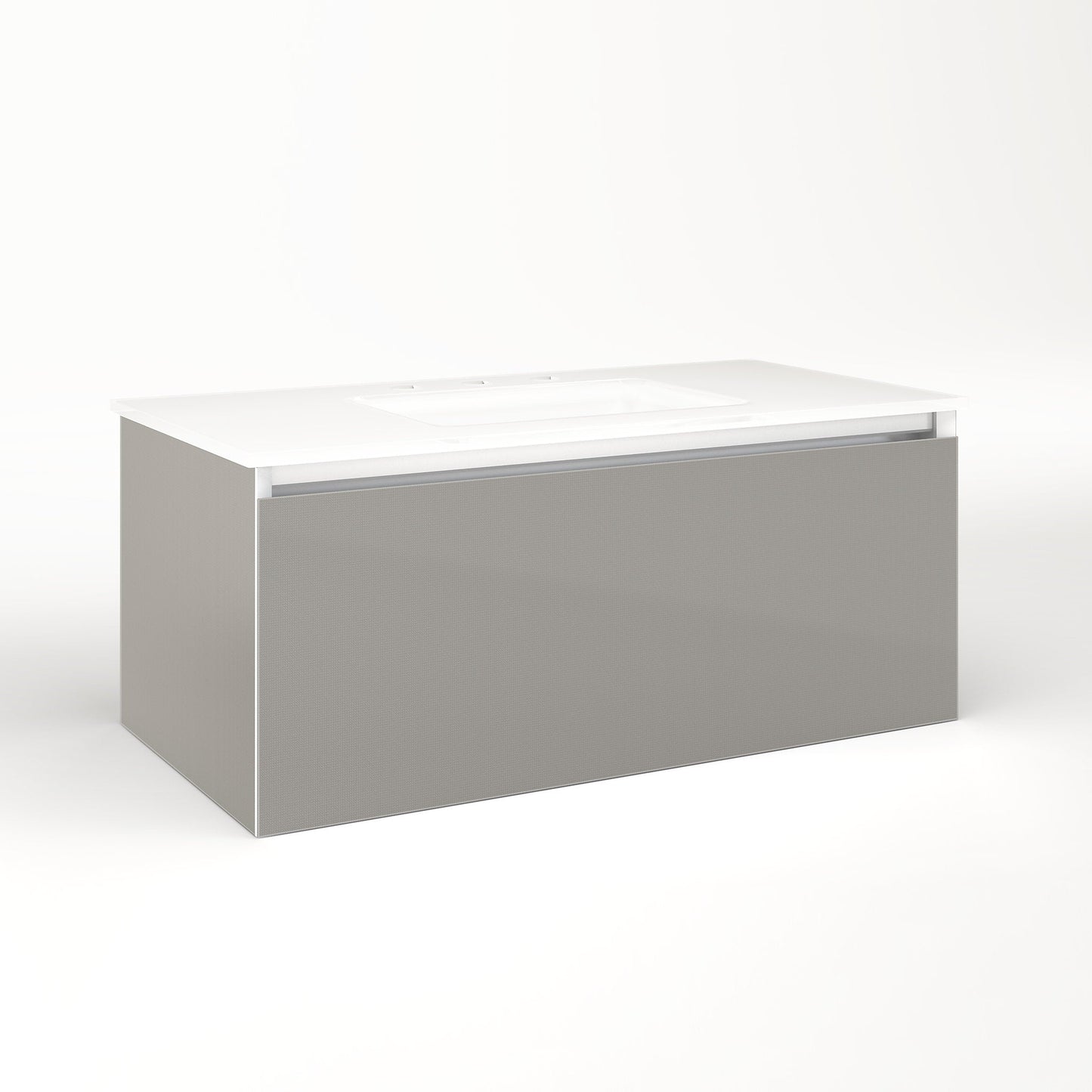 Cartesian 36-1/8" x 15" x 18-3/4" slim drawer vanity in silver screen with slow-close plumbing drawer and selectable night light in 2700K/4000K temperature (warm/cool light)