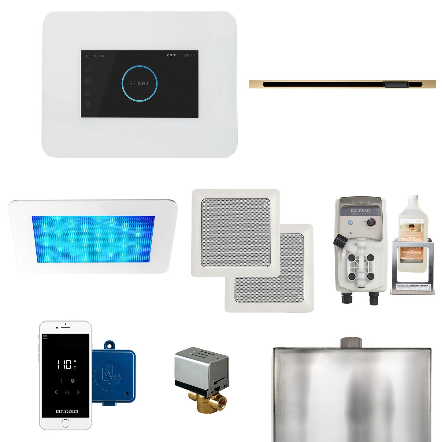 Mr. Steam I3DRMLWH-SB iDream® Linear Satin Brass in White