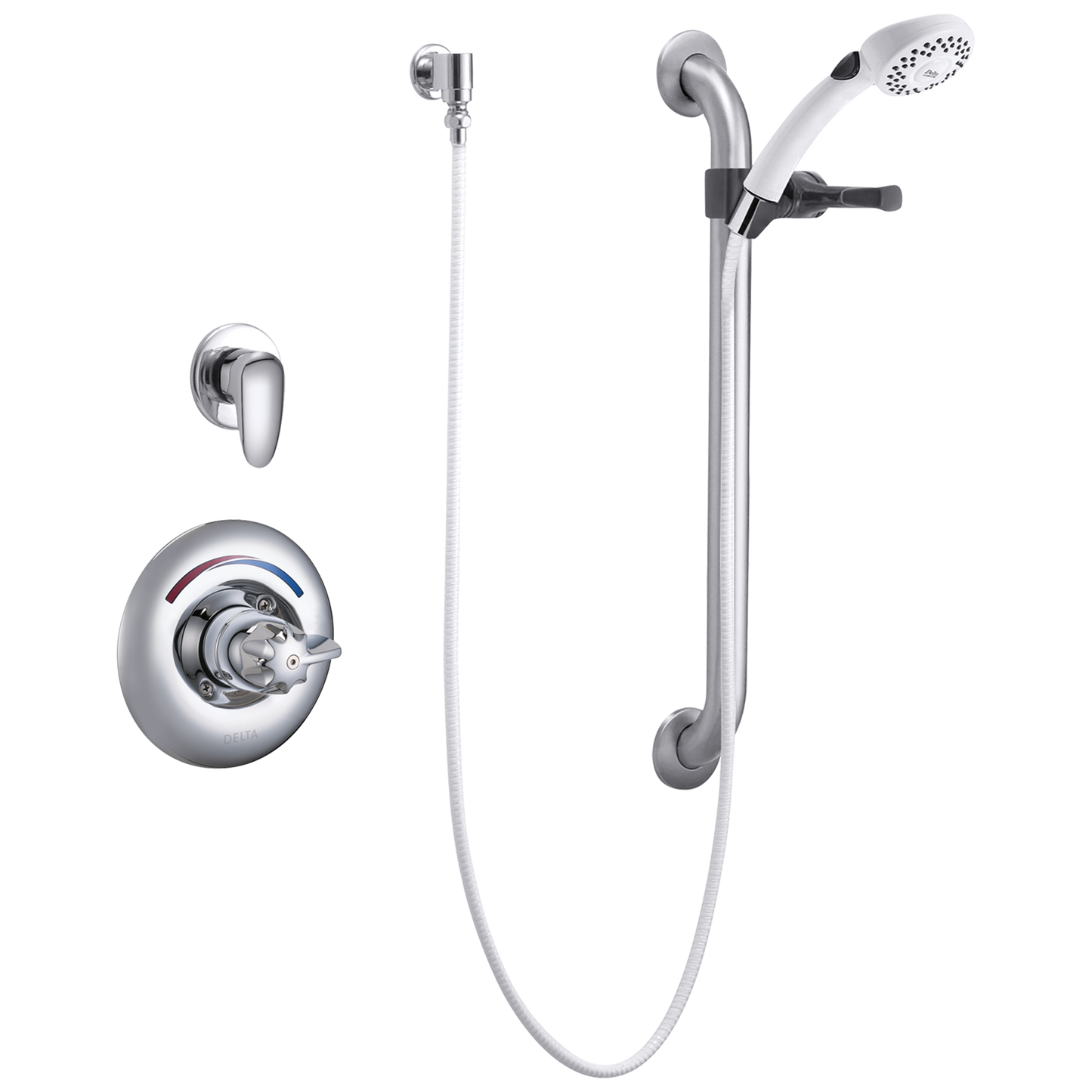 Delta T13H303 Commercial Universal Dual Shower Trim, Diverter, Hand Shower, and Grab Bar