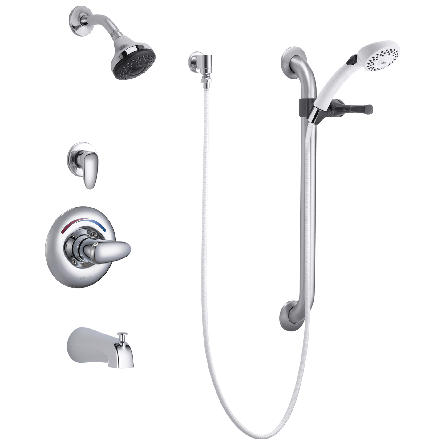 Delta T13H932 Commercial Monitor 13 Series Tub and Dual Shower Trim, Diverter, Hand Shower and Grab Bar