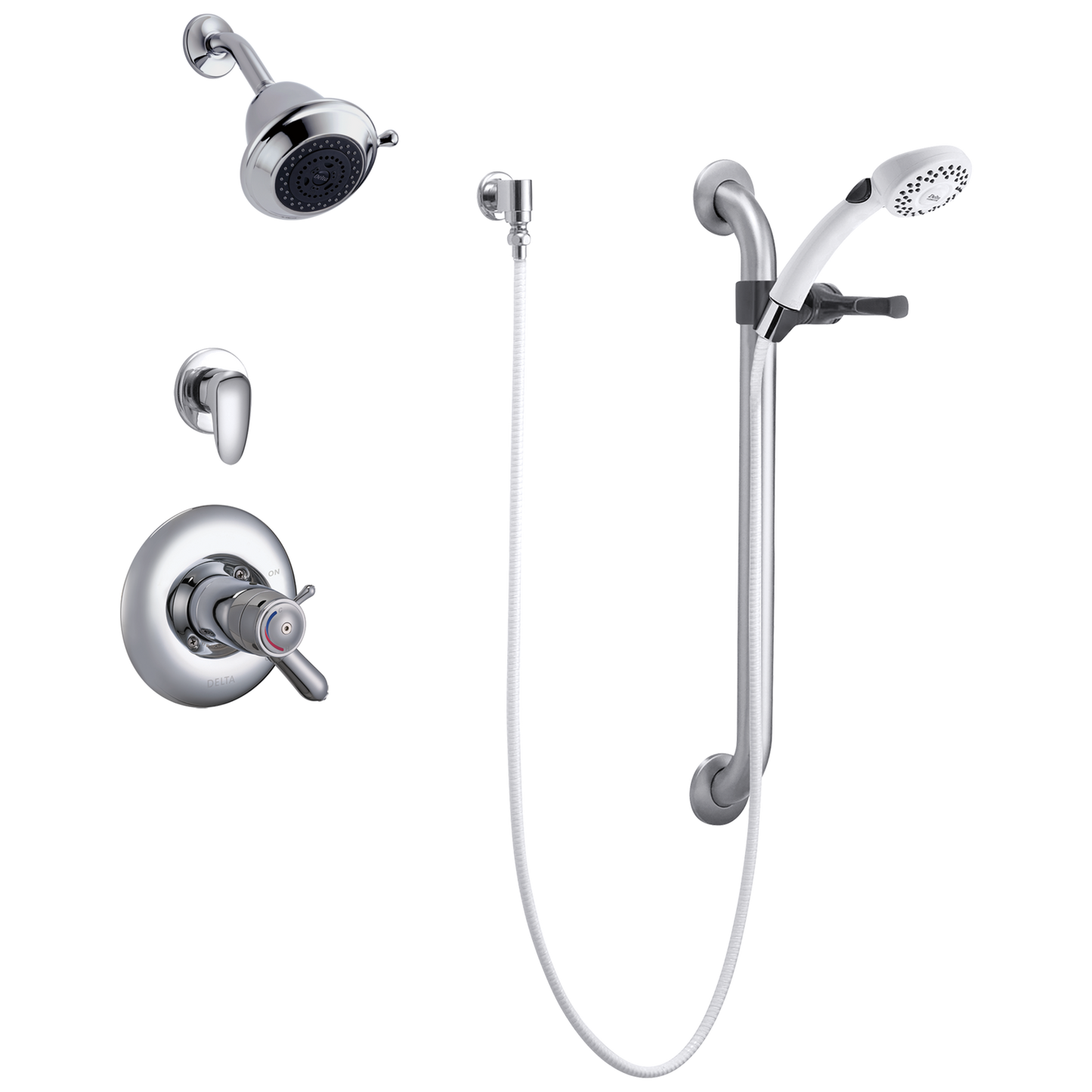 Delta T17TH325 Commercial Universal Dual Shower Trim, Diverter, Hand Shower, and Grab Bar