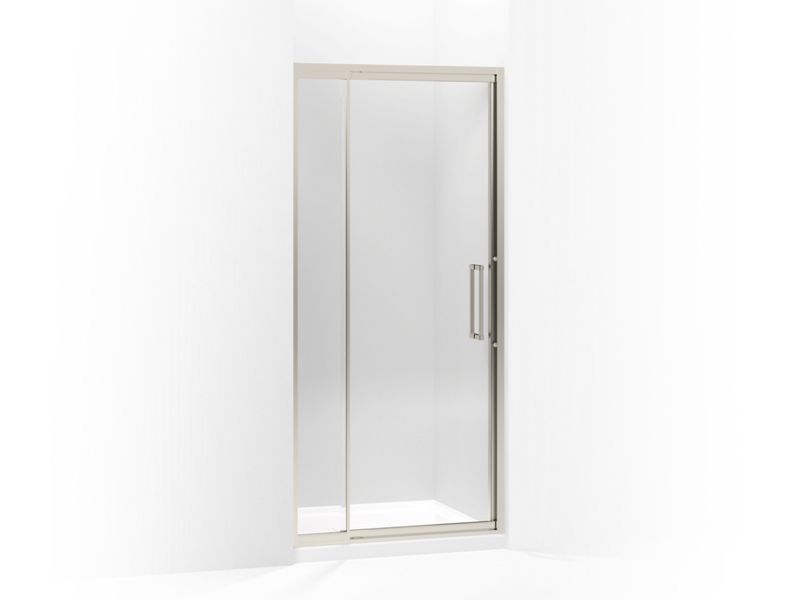 KOHLER 705814-L-NX Lattis Pivot Shower Door, 76" H X 30 - 33" W, With 3/8" Thick Crystal Clear Glass in Brushed Nickel