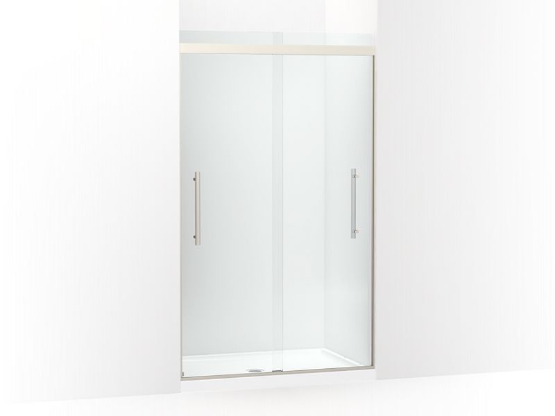 KOHLER 706534-8L-BNK Prim Frameless Sliding Shower Door in Crystal Clear glass with Anodized Brushed Nickel frame