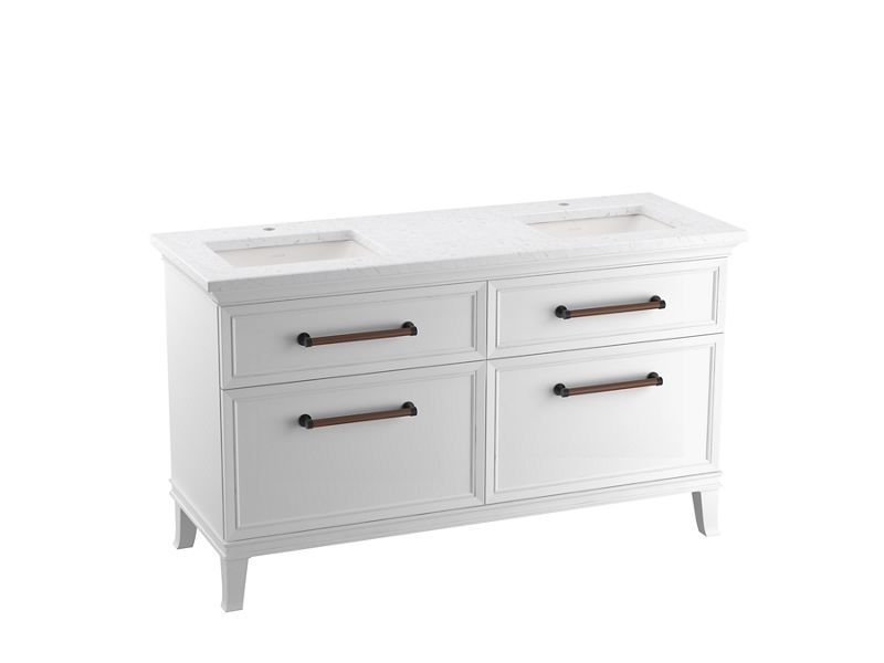 KOHLER K-CM33560-BD1 Harken 60" bathroom vanity cabinet with sinks and quartz top