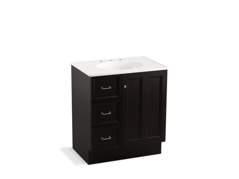 KOHLER K-99517-TKL-1WU Damask 30" bathroom vanity cabinet with toe kick, 1 door and 3 drawers on left