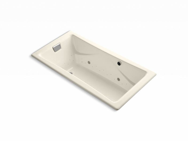 KOHLER K-865-GC47-47 Tea-for-Two 72" x 36" drop-in BubbleMassage air bath with Almond airjet finish and chromotherapy lights