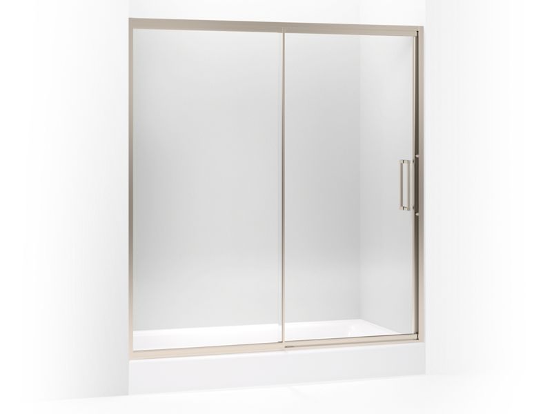 KOHLER 705826-L-ABV Lattis Pivot Shower Door, 76" H X 69 - 72" W, With 3/8" Thick Crystal Clear Glass in Anodized Brushed Bronze