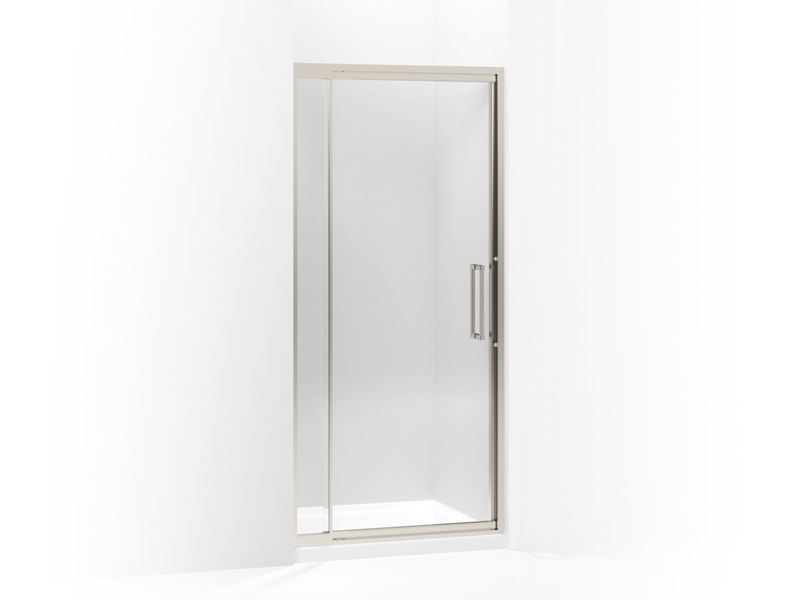 KOHLER 705818-L-NX Lattis Pivot Shower Door, 76" H X 36 - 39" W, With 3/8" Thick Crystal Clear Glass in Brushed Nickel