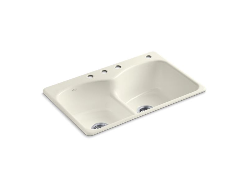 KOHLER K-6626-4 Langlade 33" x 22" x 9-5/8" top-mount Smart Divide double-equal kitchen sink with 3 faucet holes and one accessory hole
