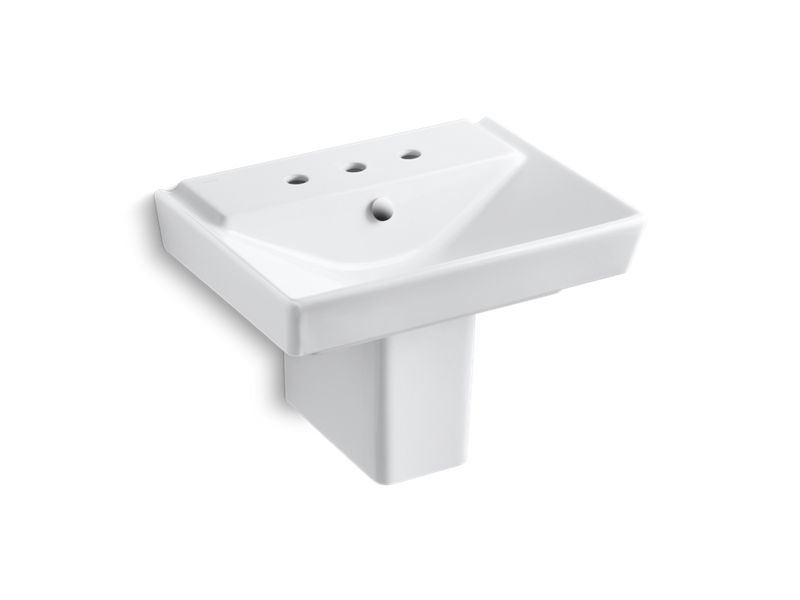 KOHLER 5150-8-0 R?¬ve 23" Semi-Pedestal Bathroom Sink With 8" Widespread Faucet Holes And Shroud in White