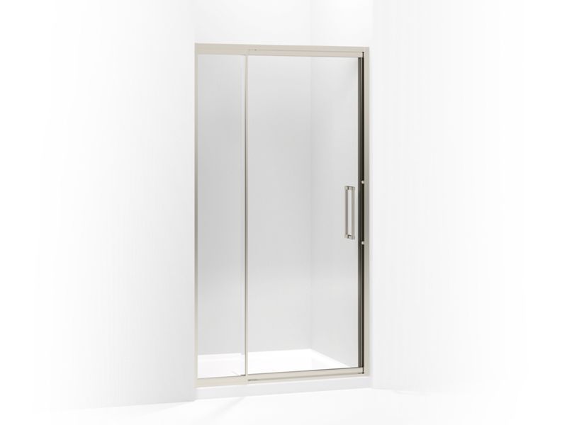 KOHLER 705820-L-NX Lattis Pivot Shower Door, 76" H X 39 - 42" W, With 3/8" Thick Crystal Clear Glass in Brushed Nickel
