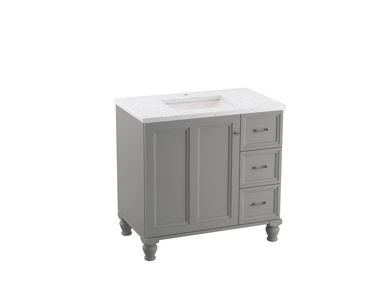 KOHLER K-CM99520-BD1 Damask 36" bathroom vanity cabinet with sink and quartz top