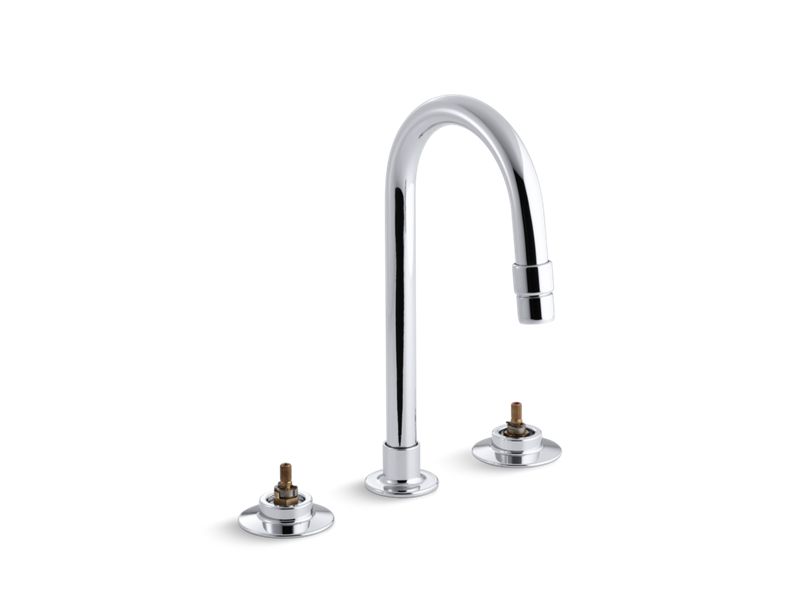 KOHLER 7313-KE-CP Triton Widespread Commercial Bathroom Sink Faucet With Gooseneck Spout With Vandal-Resistant Aerator And Rigid Connections, Requires Handles, Drain Not Included in Polished Chrome