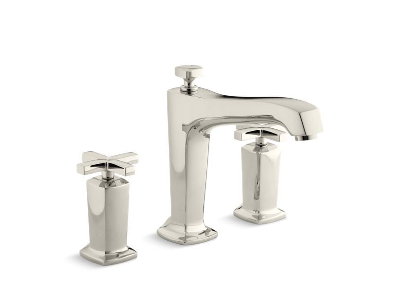 KOHLER T16236-3-SN Margaux Deck-Mount Bath Faucet Trim For High-Flow Valve With Diverter Spout And Cross Handles, Valve Not Included in Vibrant Polished Nickel