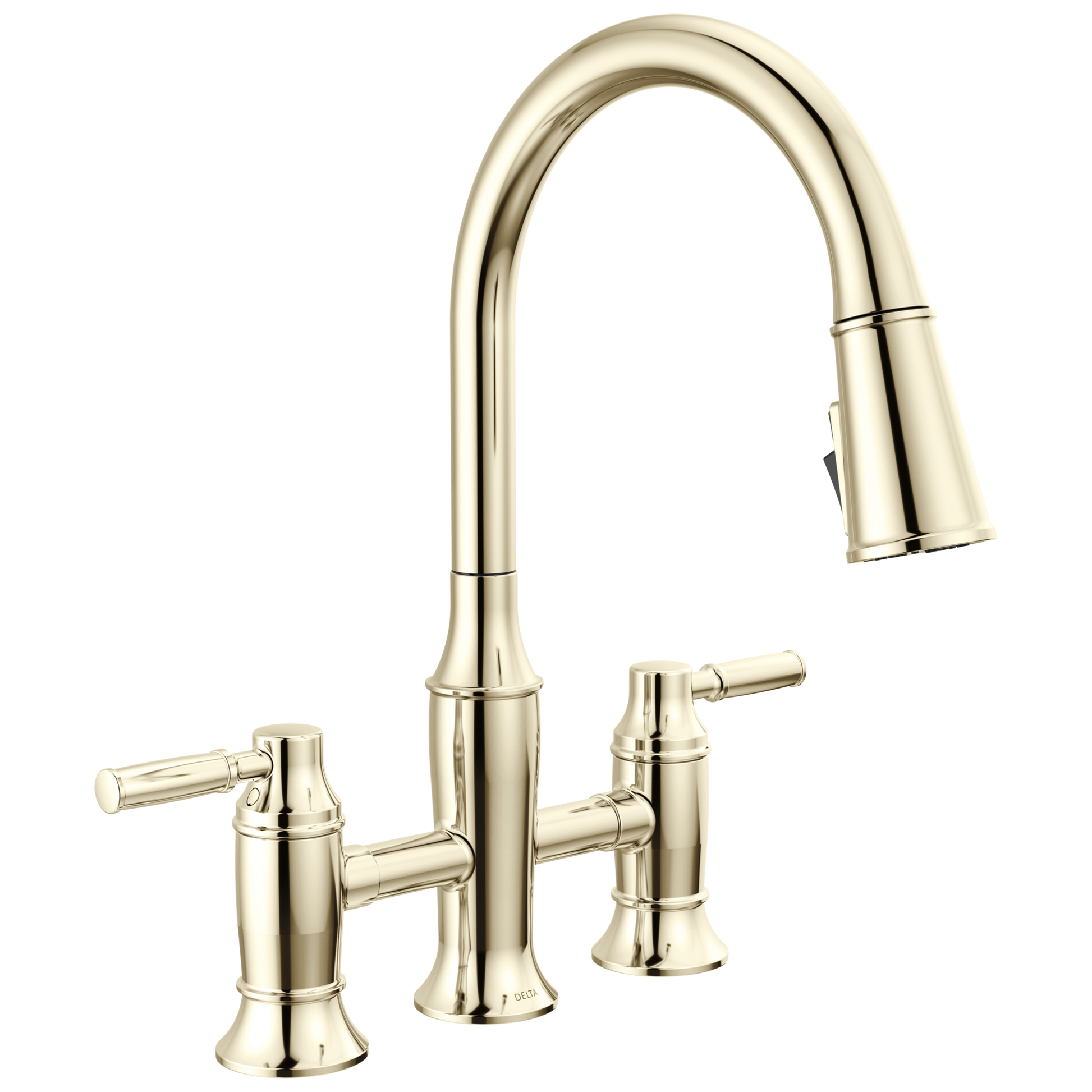 Delta Renaldi 2384L Two Handle Pull-Down Bridge Kitchen Faucet - Lumicoat Polished Nickel