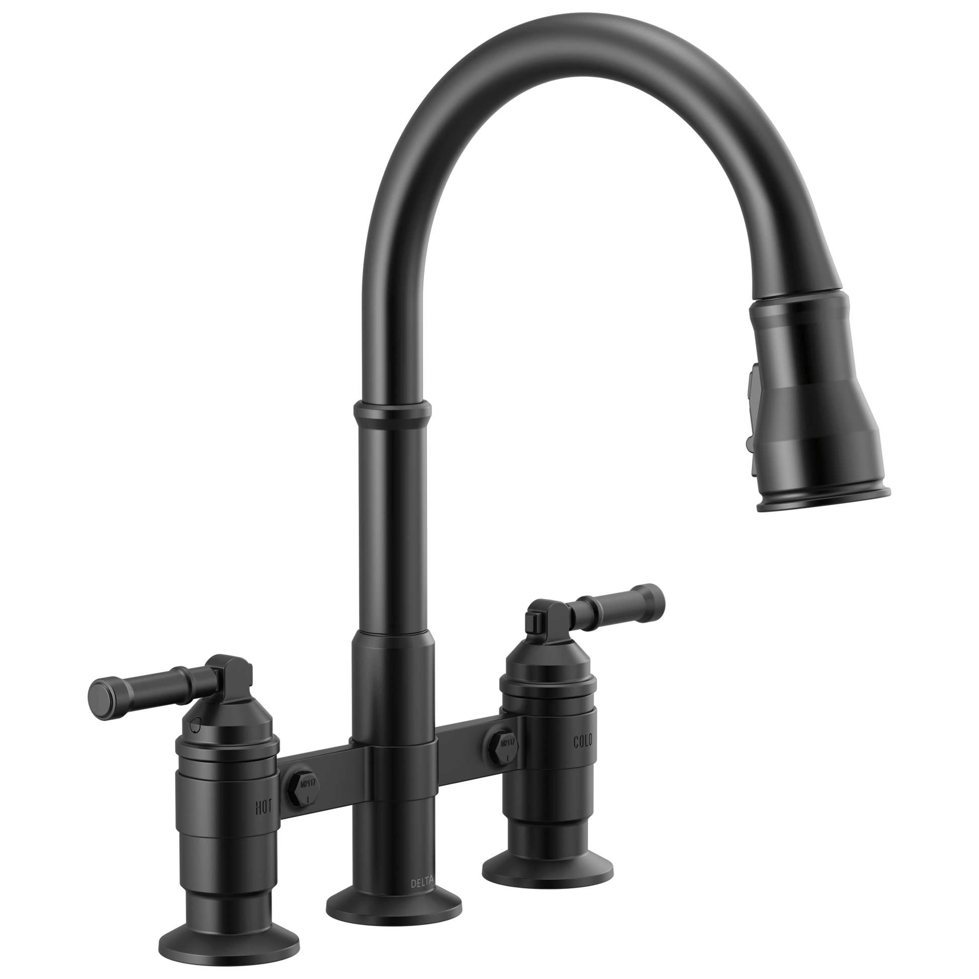 Two Handle Pull-Down Bridge Kitchen Faucet