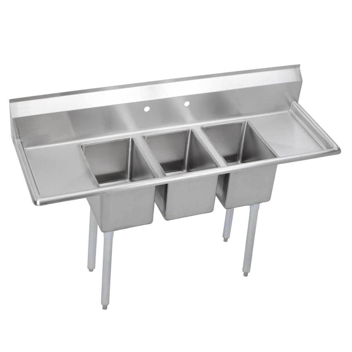 Elkay Dependabilt Stainless Steel 64" x 21-13/16" x 43-3/4" 16 Ga Three Compartment Sink w/12" Lft & Rt Drainboards & SS Legs
