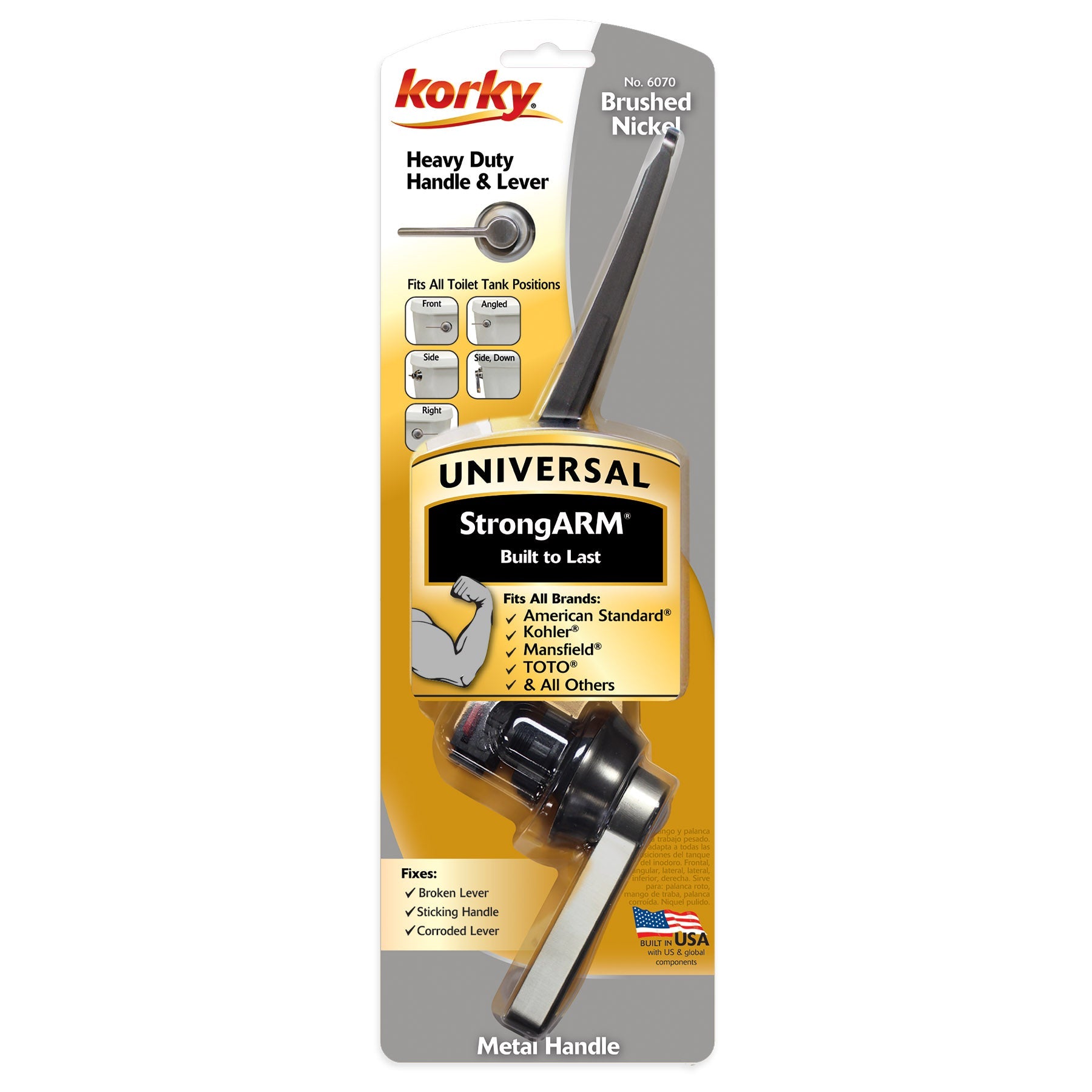 Korky 6070BP Toilet Flush Handle and Lever &bull; Classic Brushed Nickel | StrongARM