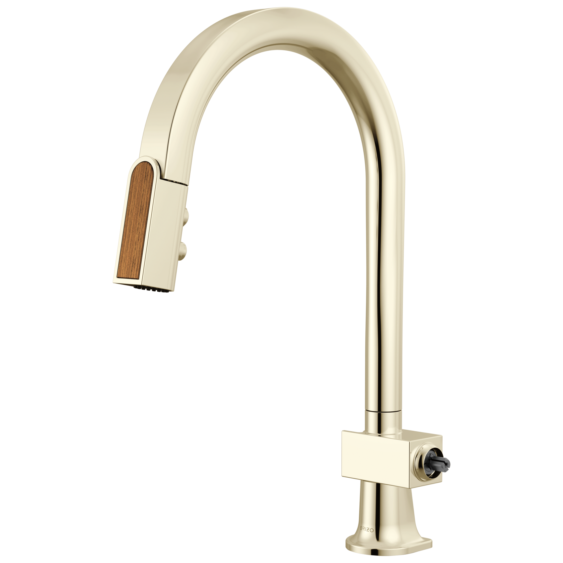 Brizo Frank Lloyd Wright 63022LF Pull-Down Kitchen Faucet with Arc Spout and Wood Wand - Less Handle - Polished Nickel / Wood