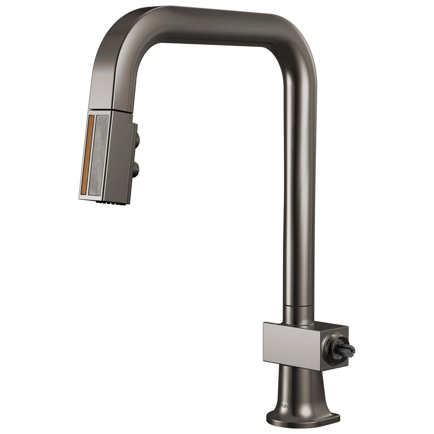 Brizo Frank Lloyd Wright 63023LF Pull-Down Kitchen Faucet with Square Spout and Wood/Concrete Wand - Less Handle - Brilliance Black Onyx / Wood