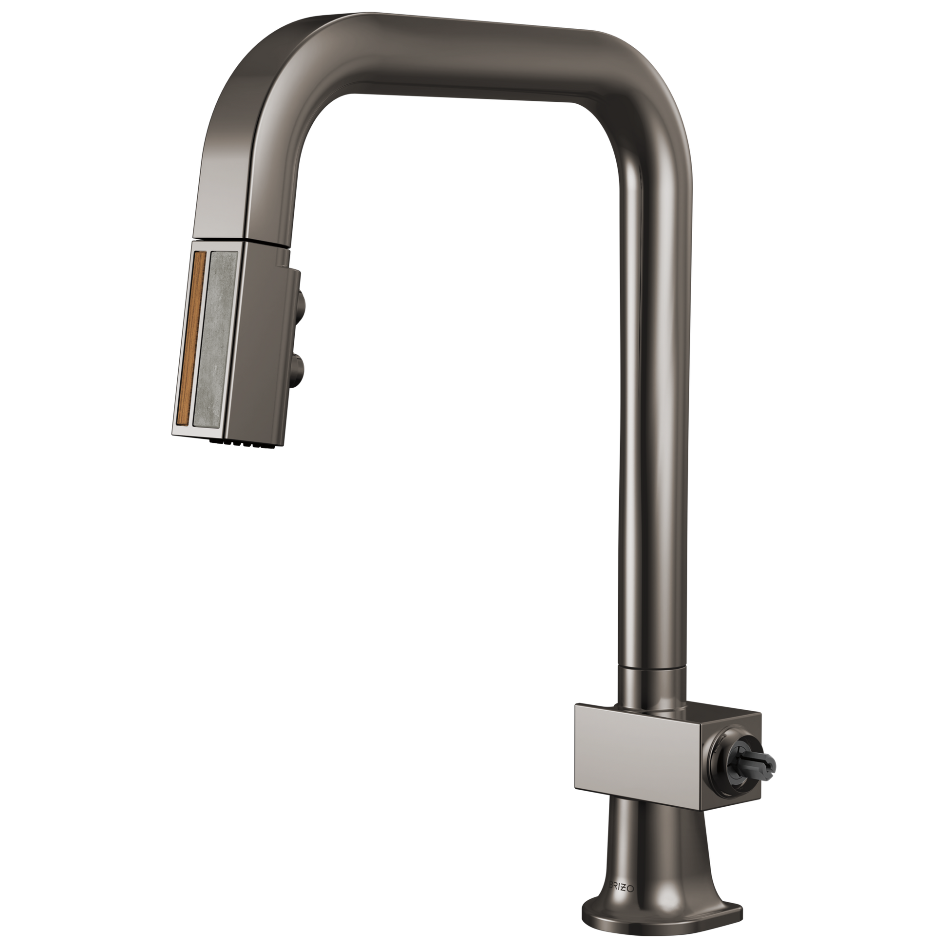 Brizo Frank Lloyd Wright 63023LF Pull-Down Kitchen Faucet with Square Spout and Wood/Concrete Wand - Less Handle - Brilliance Black Onyx / Wood