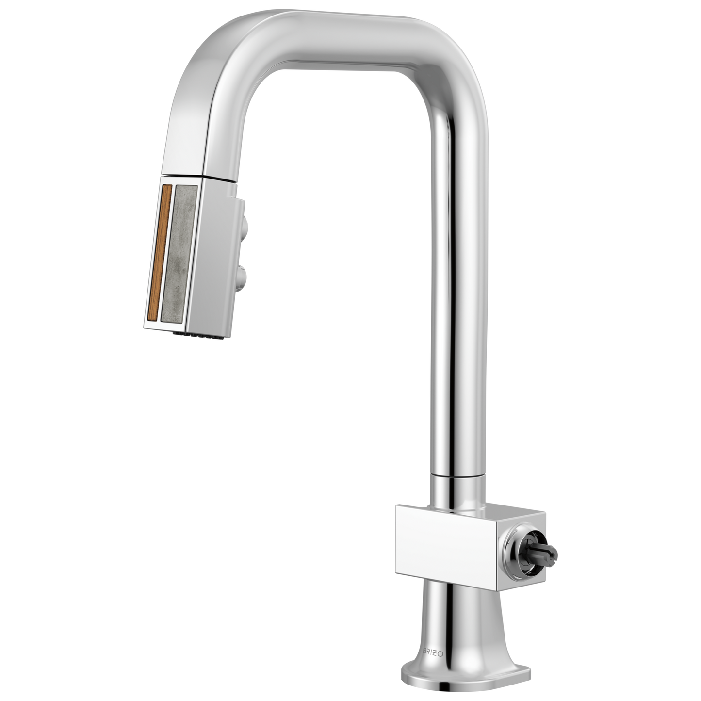Brizo Frank Lloyd Wright 63923LF Pull-Down Prep Faucet with Square Spout and Wood/Concrete Wand - Less Handle - Polished Chrome / Teak Wood