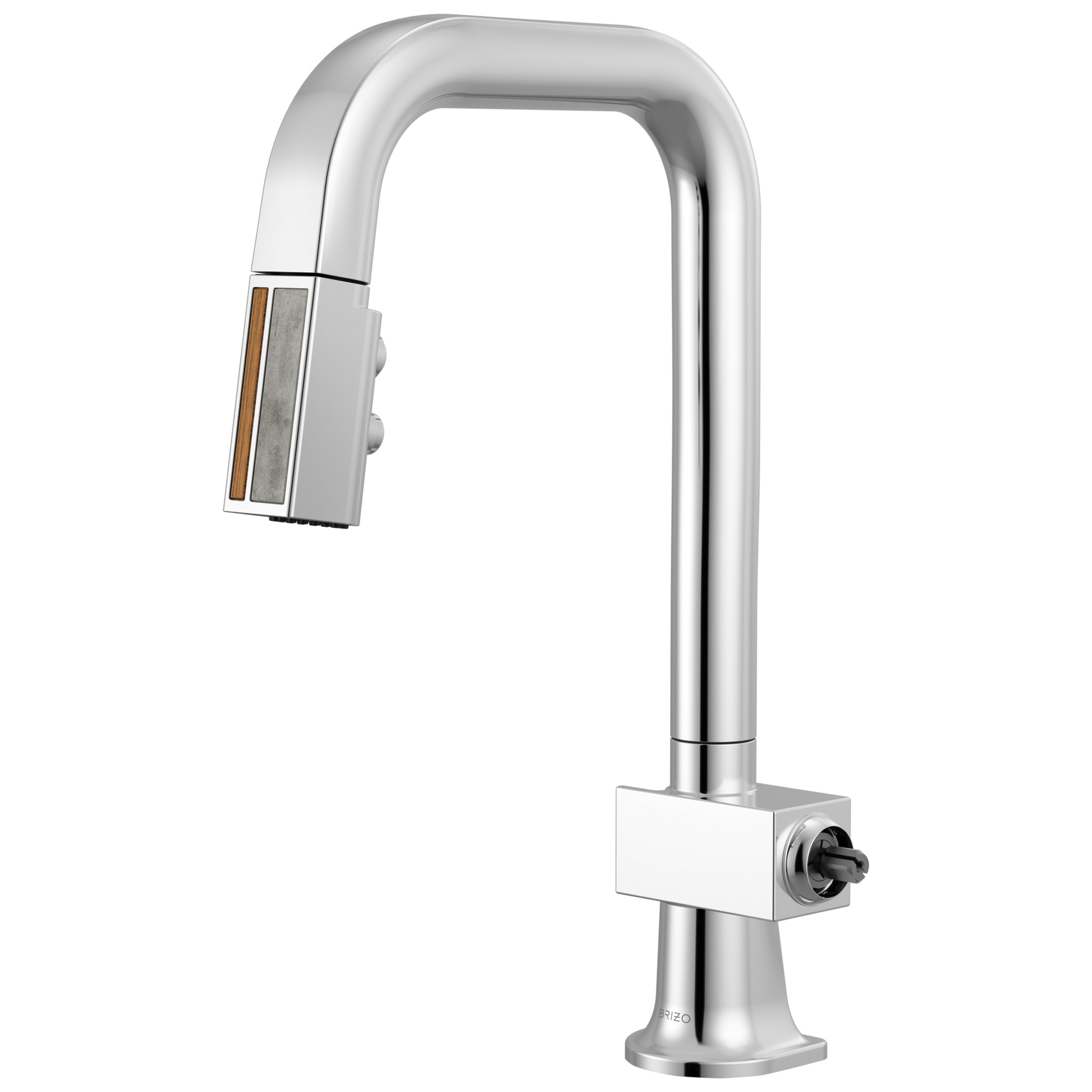 Brizo Frank Lloyd Wright 63923LF Pull-Down Prep Faucet with Square Spout and Wood/Concrete Wand - Less Handle - Polished Chrome / Teak Wood