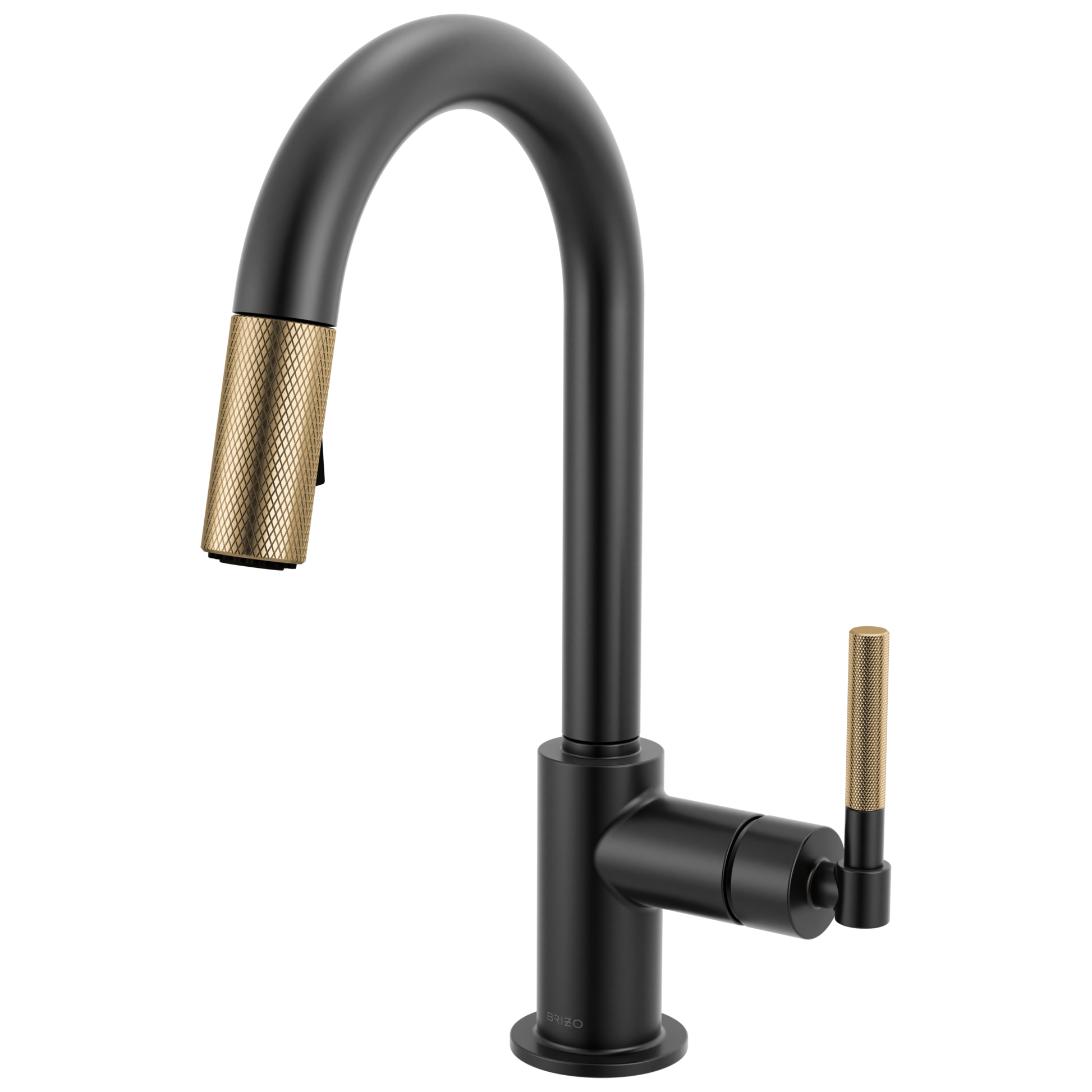 Brizo Litze 63943LF Pull-Down Prep Faucet with Arc Spout - Knurled Handle - Matte Black/Luxe Gold