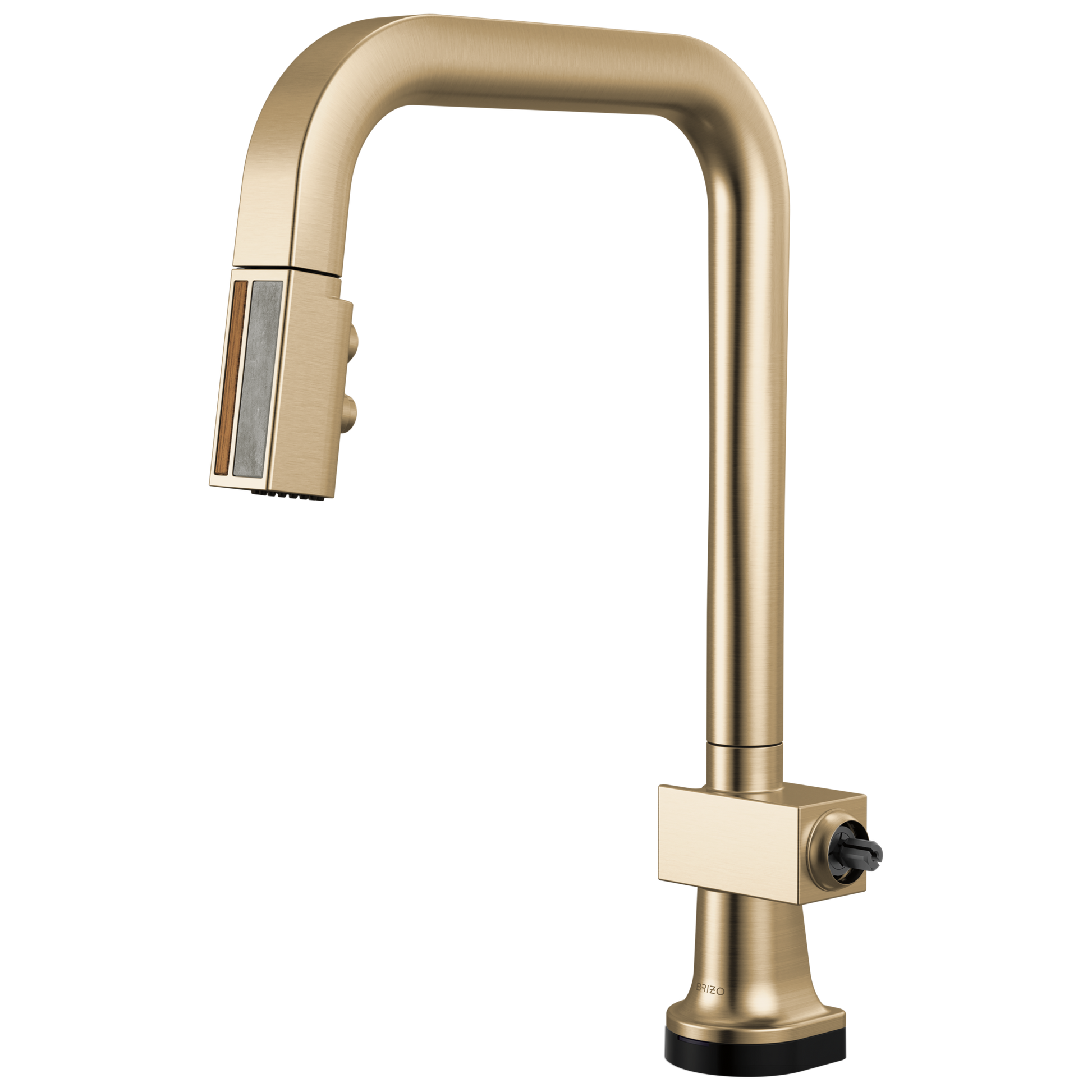 Brizo Frank Lloyd Wright 64023LF SmartTouch Pull-Down Kitchen Faucet with Square Spout and Wood/Concrete Wand - Less Handle - Luxe Gold / Wood
