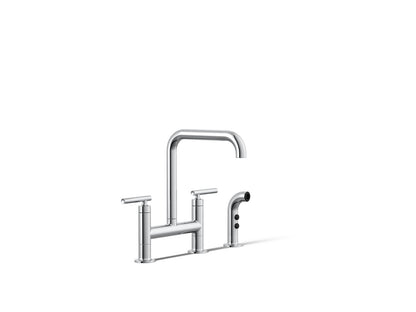 KOHLER Purist Two-hole bridge kitchen sink faucet with side sprayer