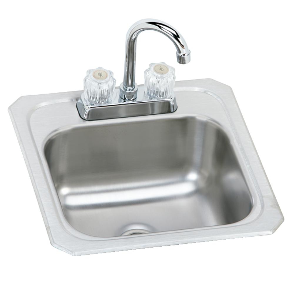 Elkay Celebrity Stainless Steel 15" x 15" x 6-1/8" 2-Hole Single Bowl Drop-in Bar Sink + Faucet Kit