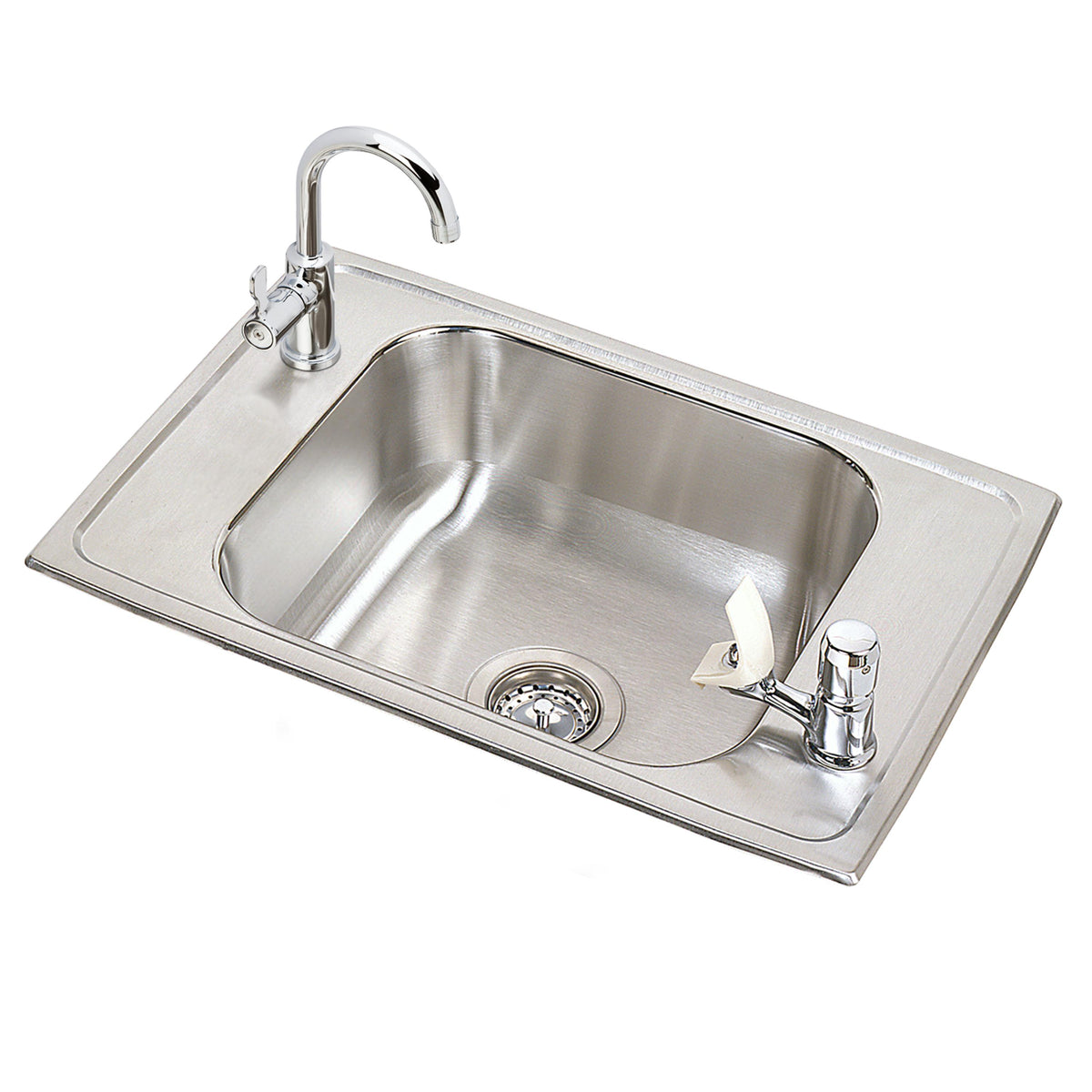 Elkay Celebrity Stainless Steel 25" x 17" x 6-7/8" 2-Hole Single Bowl Drop-in Classroom Sink and 8-5/8" Faucet / Bubbler Kit