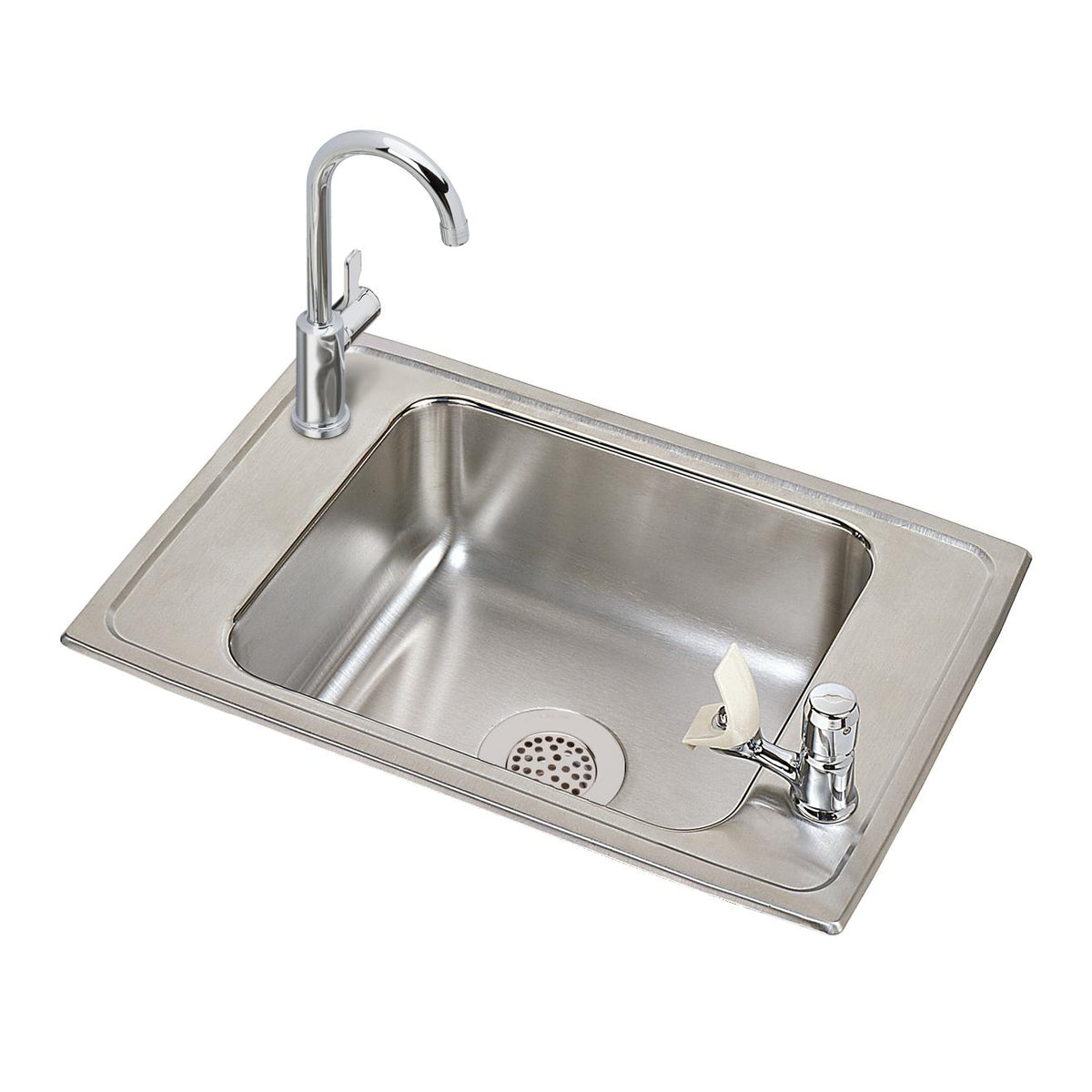 Elkay Celebrity Stainless Steel 25" x 17" x 6-7/8" 2-Hole Sgl Bowl Drop-in Classroom Snk w/Fct & Vandal-resistant Bubbler Kit