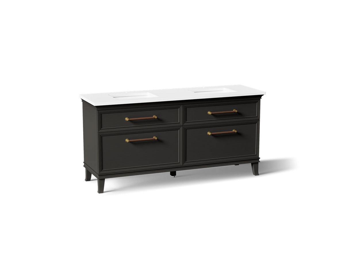 KOHLER K-CM29482-BD6 Artifacts 72" Bathroom Vanity Cabinet with Sinks and Quartz Top - angled product view