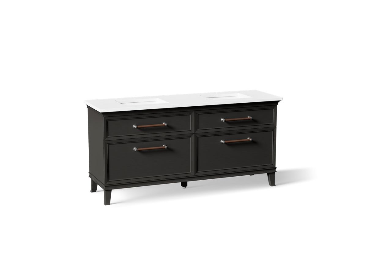 KOHLER K-CM29482-BD6 Artifacts 72" Bathroom Vanity Cabinet with Sinks and Quartz Top - angled product view