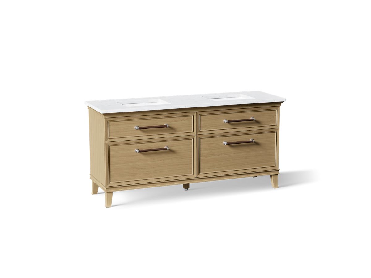 KOHLER K-CM29482-BD6 Artifacts 72" Bathroom Vanity Cabinet with Sinks and Quartz Top - angled product view