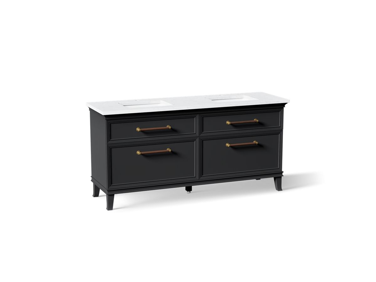 KOHLER K-CM29482-BD6 Artifacts 72" Bathroom Vanity Cabinet with Sinks and Quartz Top - angled product view