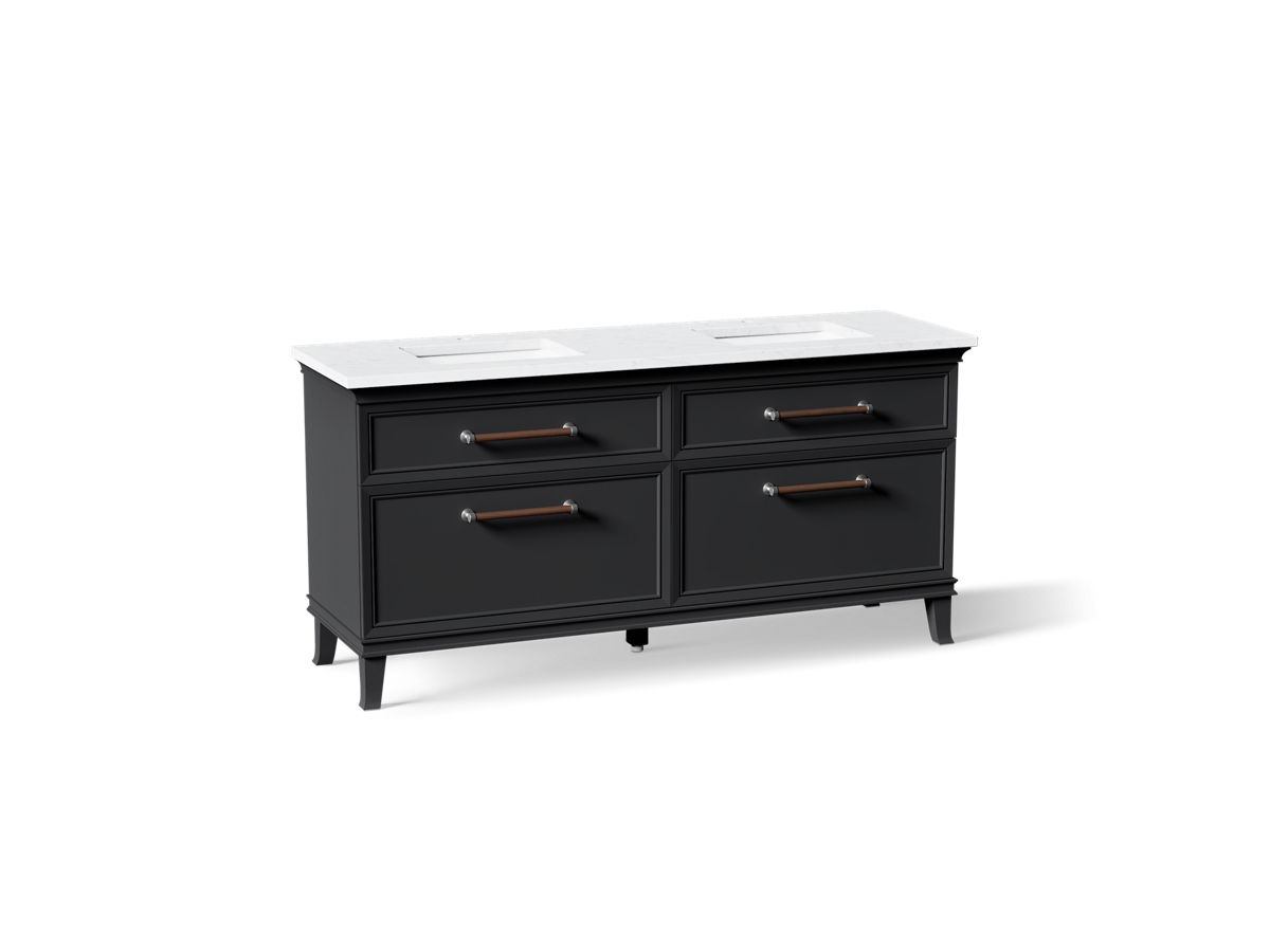 KOHLER K-CM29482-BD6 Artifacts 72" Bathroom Vanity Cabinet with Sinks and Quartz Top - angled product view